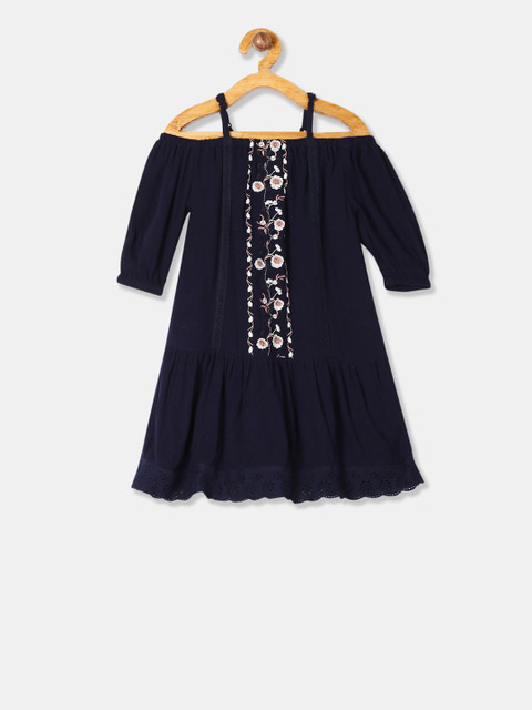 

Cherokee Girls Navy Blue Embroidered A-Line Dress