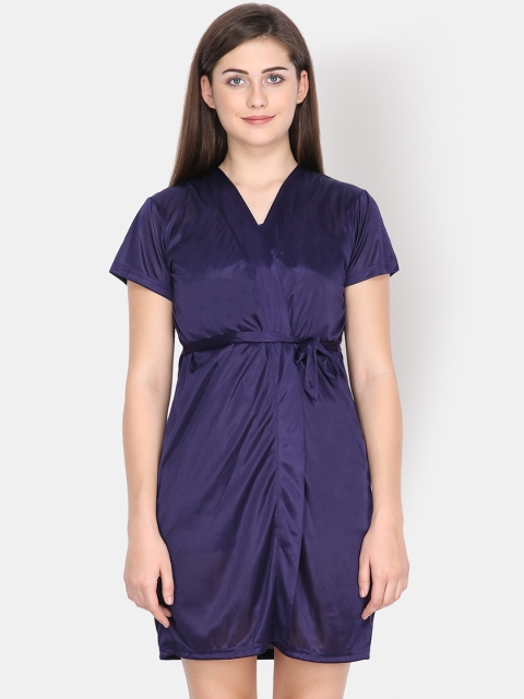 

Klamotten Women Navy Blue Solid Satin Robe