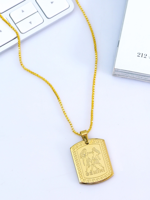 Dare by Voylla Men Gold-Plated Rashi Signs Gemini Zodiac Handcrafted Pendant With Chain