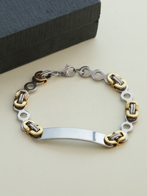 

Dare by Voylla Men Silver-Toned & Gold-Toned Stainless Steel Gold-Plated Handcrafted Link Bracelet