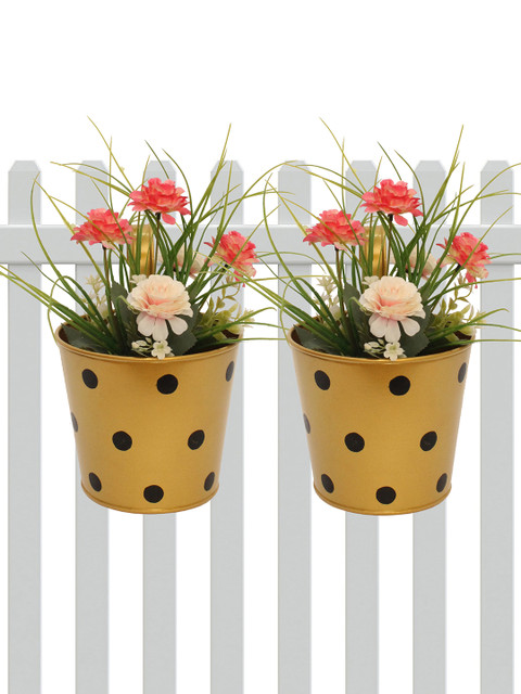 

Home Sparkle Set of 2 Gold-Toned & Black Basket Hanging Railing Planters