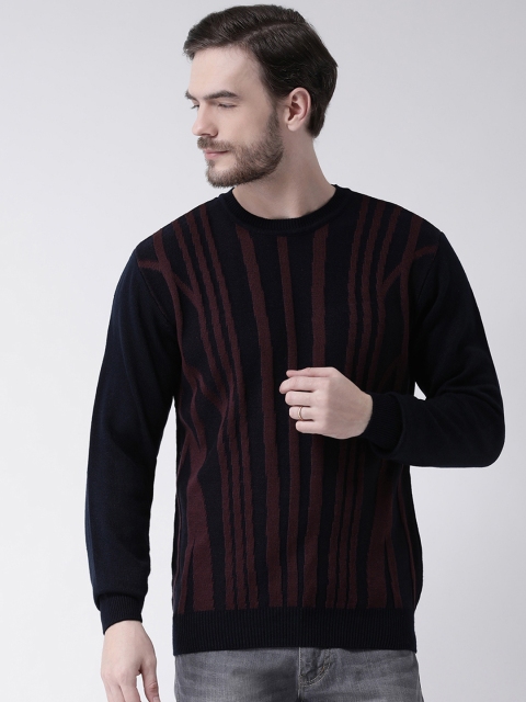 

COBB Men Navy Blue Striped Pullover Sweater