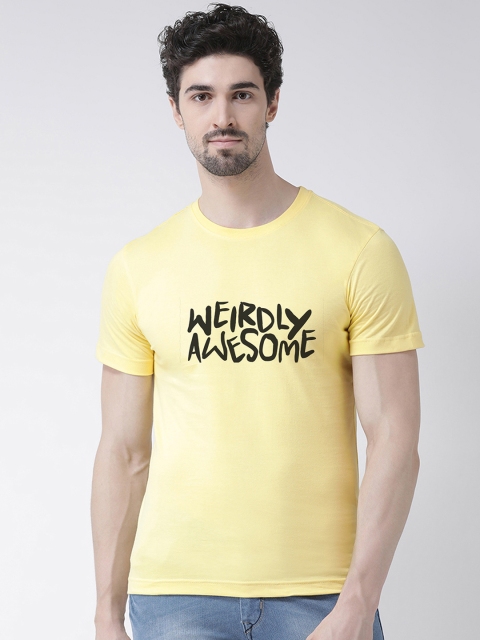 Friskers Men Yellow Printed Round Neck T-shirt