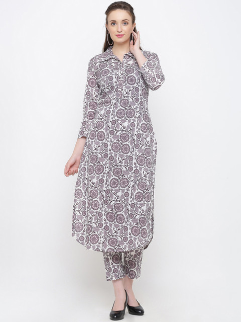 

Indian Virasat Women Brown & White Printed Kurta with Trousers