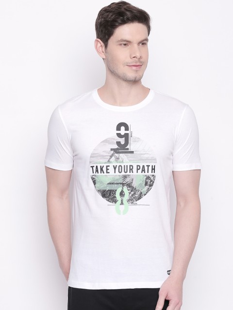 

Ajile by Pantaloons Men White Grey Printed Round Neck Slim Fit Pure Cotton T-shirt