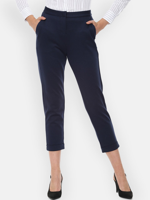 

Van Heusen Woman Women Navy Blue Regular Fit Solid Regular Trousers