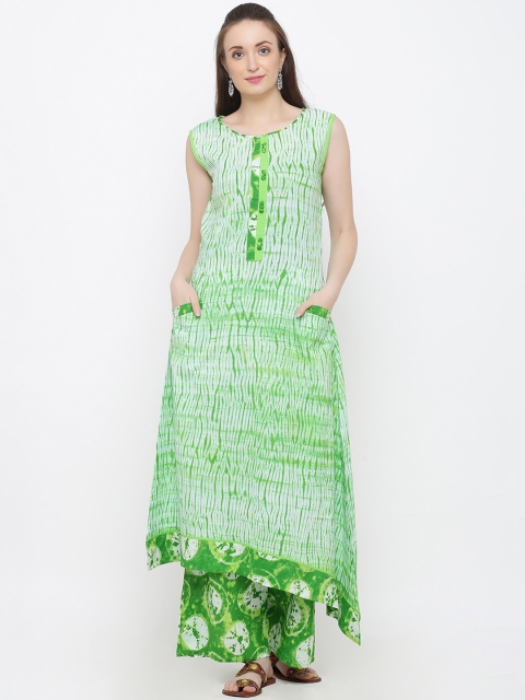 

Indian Virasat Women Green & White Printed Kurta with Palazzos