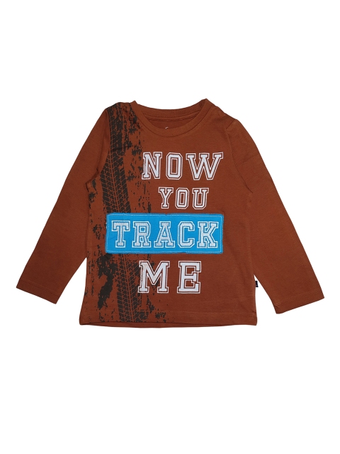 

KiddoPanti Boys Brown Printed Round Neck T-shirt