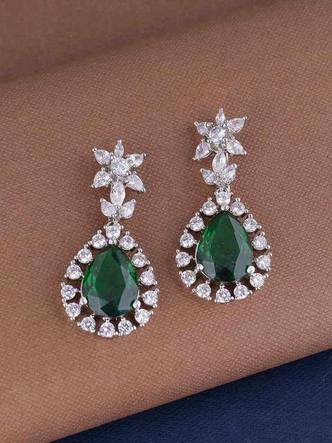 

Shoshaa Silver Plated Green Contemporary Drop Earrings