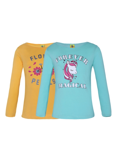 

Punkster Girls Pack of 2 Printed Round Neck T-shirts, Green
