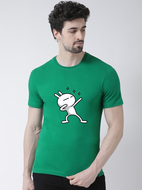 

Friskers Men Green & White Printed Round Neck T-shirt