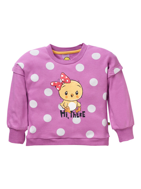 

Pranava Infant Girls Purple & Off-White Printed Organic Cotton Sweatshirt