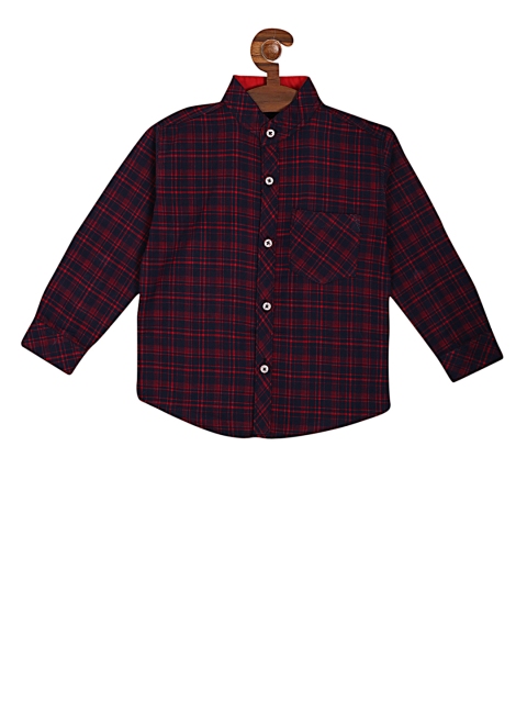 

RIKIDOOS Boys Navy Blue & Red Checked Regular Fit Shirt