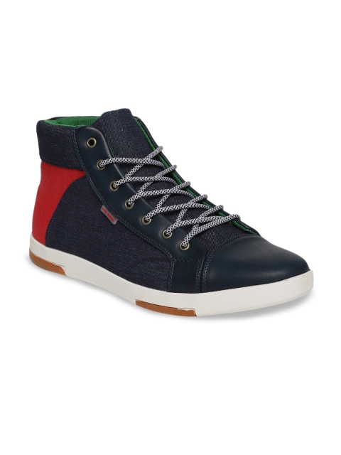 

Flying Machine Men Navy Blue Colourblocked Synthetic Leather Mid-Top Sneakers