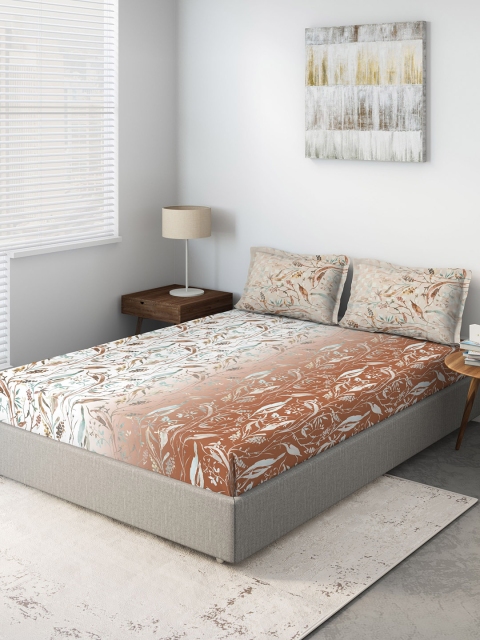 

DDecor Brown & Off-White Floral 140 TC Cotton 1 King Bedsheet with 2 Pillow Covers