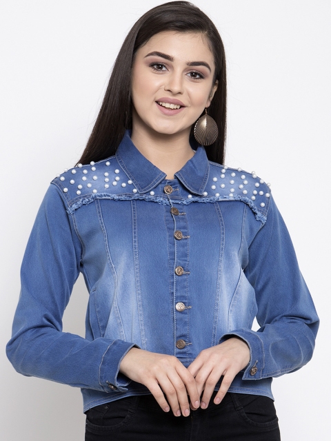 

Purple Feather Women Blue Solid Denim Jacket