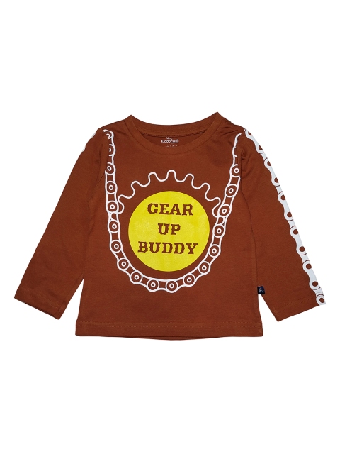 

KiddoPanti Boys Brown Printed Round Neck T-shirt
