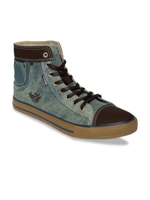 

Flying Machine Men Olive Green & Brown Colourblocked Textile Mid-Top Flat Boots