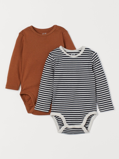 

H&M Boys 2-Pack Long-Sleeved Bodysuits, Brown