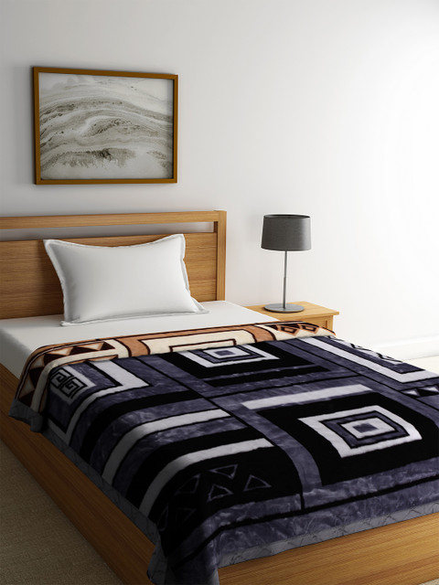 

BOMBAY DYEING Grey & Brown Geometric Heavy Winter 600 GSM Single Bed Blanket