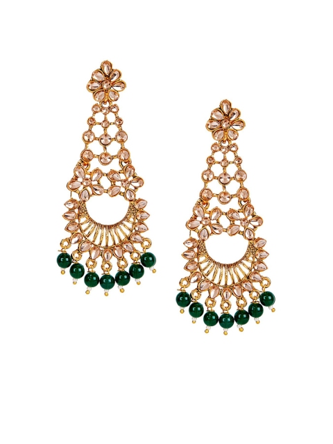 

ANIKAS CREATION Gold-Plated & Green Enamelled Classic Drop Earrings