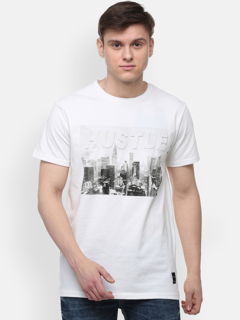 

People Men White Printed Round Neck Pure Cotton T-shirt