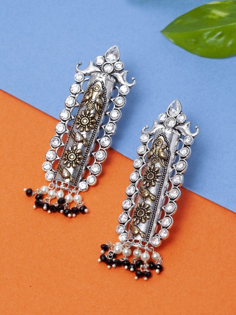 

Moedbuille Silver-Plated & Gold-Toned Handcrafted Cubic Zirconia Drop Earrings