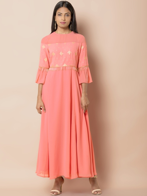 

INDYA Women Pink Printed Fit and Flare Dress
