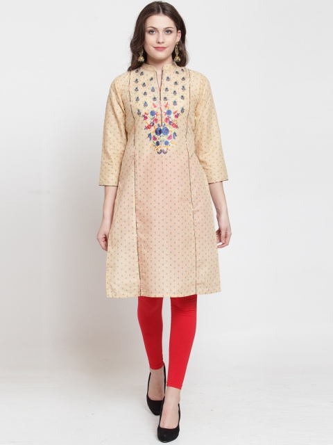 

Kiaasa Women Beige Embroidered Straight Kurta