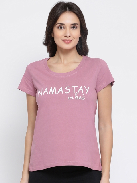 

Clovia Women Mauve & White Printed Lounge T-shirt