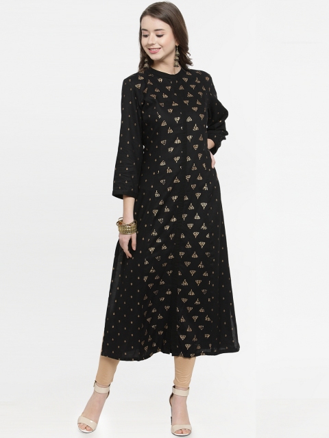 

Kiaasa Women Black & Gold-Toned Printed A-Line Kurta