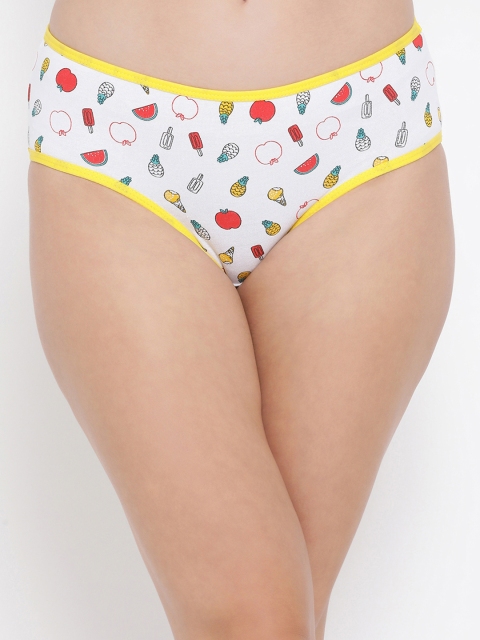 

Clovia Women White & Yellow Printed Mid-Rise Hipster Brief PN3373P18S