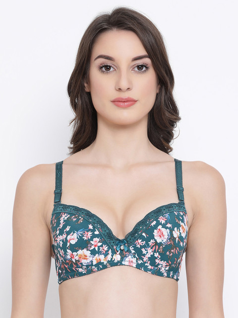 

Clovia Green & White Printed Underwired Lightly Padded T-shirt Bra