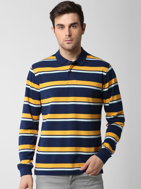 

Peter England Casuals Men Navy Blue Striped Polo Collar T-shirt