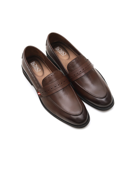 

ROSSO BRUNELLO Men Brown Solid Leather Formal Slip-Ons