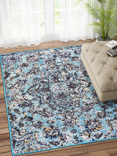 

Status Blue & Yellow Floral Printed Vintage Persian Anti-Skid Carpet Rug Runner