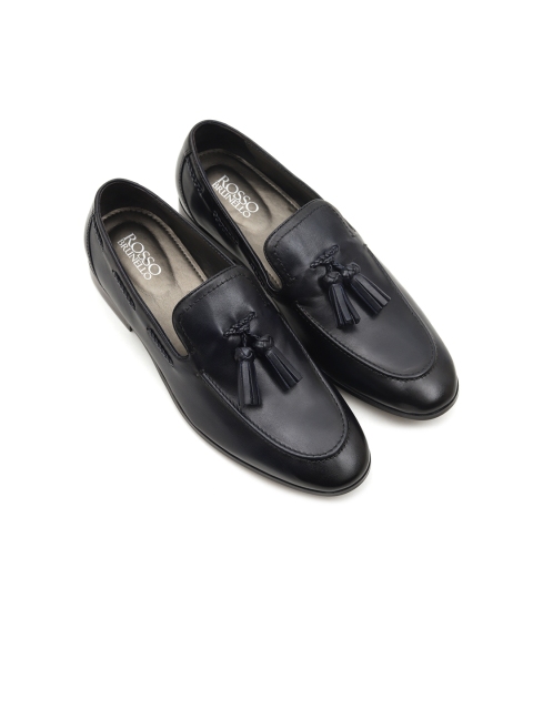 

ROSSO BRUNELLO Men Blue Solid Leather Formal Slip-Ons