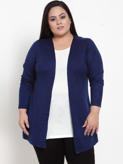 

plusS Women Navy Blue Solid Open Front Shrug