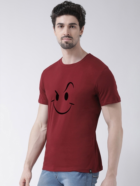 

Friskers Men Maroon Printed Round Neck T-shirt