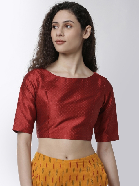

De Moza Women Red Printed Jacquard Crop Top