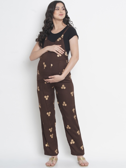 

Mine4Nine Women Brown Printed Maternity Dungarees