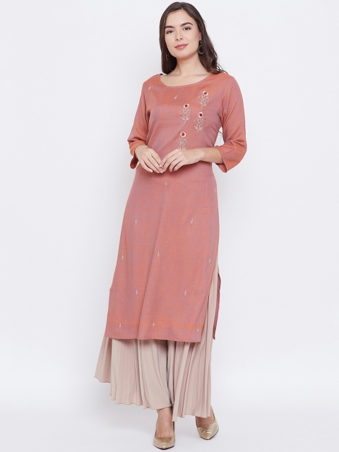 

rangeelo rajasthan Women Orange Embroidered Straight Kurta