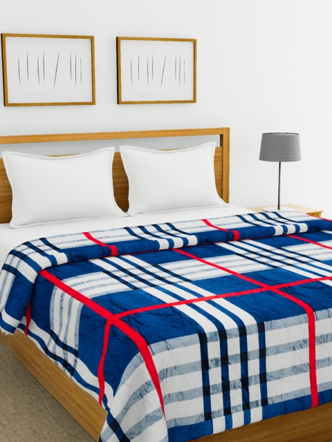 

BIANCA Navy Blue & White Checked AC Room 250 GSM Double Bed Blanket
