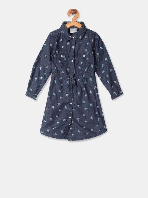 

Cherokee Girls Navy Blue Printed Shirt Dress
