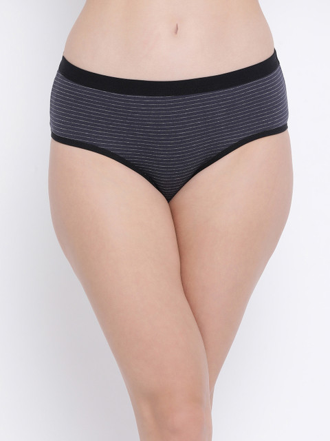 

Clovia Women Charcoal Grey & Black Striped Mid-Rise Hipster Brief PN3378A13S