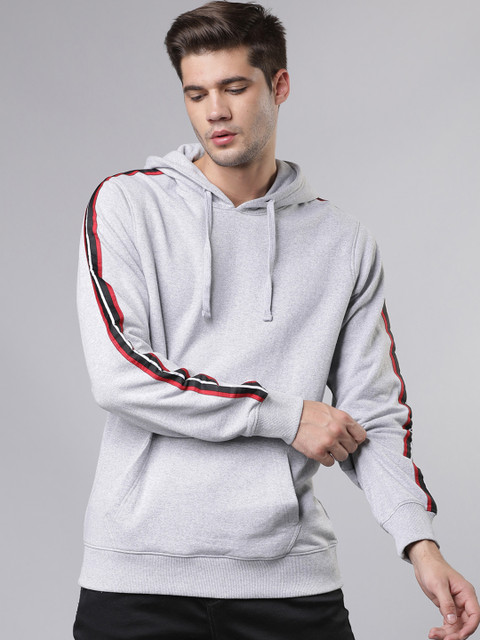 

HIGHLANDER Men Grey & Maroon Solid Hooded Sweatshirt
