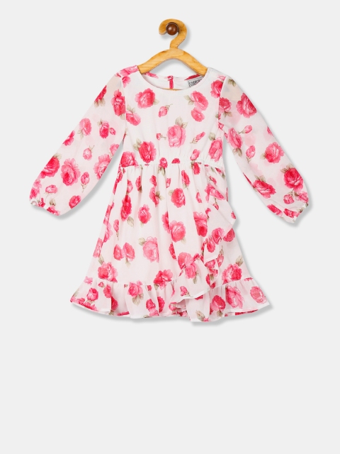 

Cherokee Girls Cream-Coloured & Pink Printed A-Line Dress