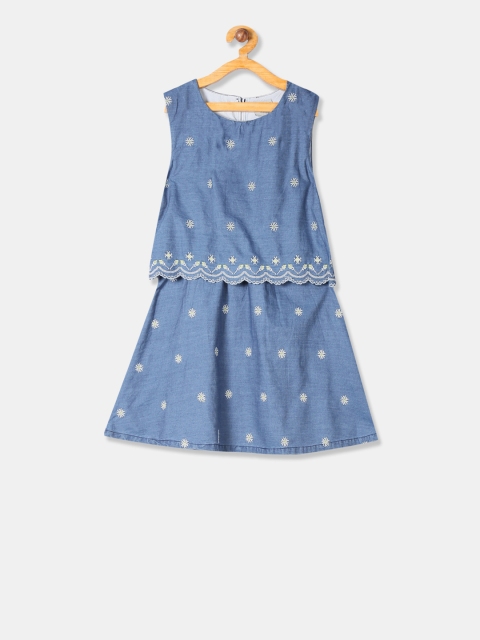 

Cherokee Girls Blue Embroidered Fit and Flare Dress