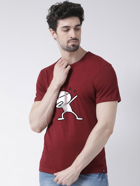 

Friskers Men Maroon Printed Round Neck T-shirt