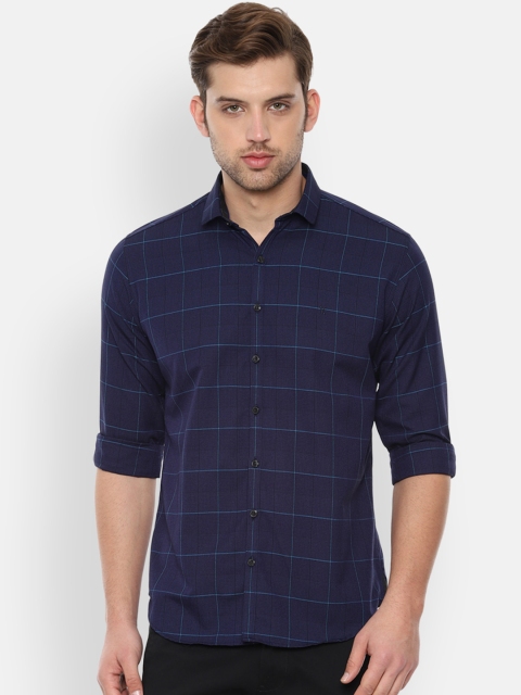 

V Dot Men Navy Blue & Off-White Slim Fit Checked Casual Shirt